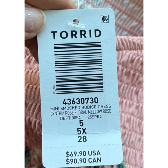 Torrid Smocked Floral Babydoll Dress Size 5X NWT Coquette Ruffle Cotton PInk - Picture 9 of 11